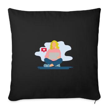 Girls on the laptop - Sofa pillowcase 17,3'' x 17,3'' (45 x 45 cm) - black - Front