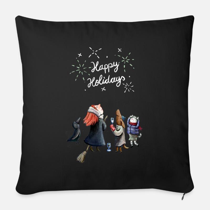 Happy Holidays Animals and Witch - Sofa pillowcase 17,3'' x 17,3'' (45 x 45 cm) - black