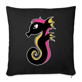 Hippocampe néon en fleurs - Housse de coussin décorative 45 x 45 cm - noir - Devant