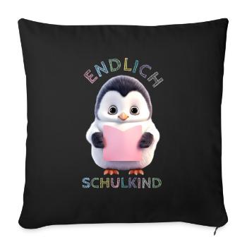 Kleiner Pinguin rosa | Endlich Schulkind - Sofakissenbezug 45 x 45 cm - Schwarz - Vorne