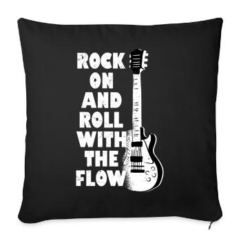 Rock On And Roll avec la guitare du groupe de rock Flow - Housse de coussin décorative 45 x 45 cm - noir - Devant
