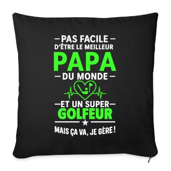 Cœur + Golf – Super Papa Golfeur - Housse de coussin décorative 45 x 45 cm - noir - Devant
