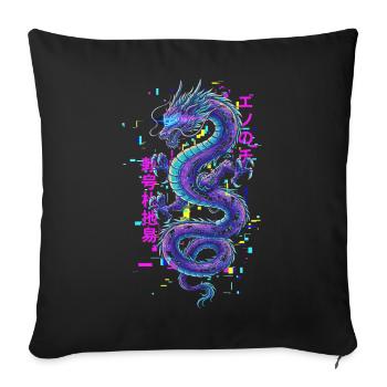 Cyberpunk Dragon - Néon d’Art Glitch - Housse de coussin décorative 45 x 45 cm - noir - Devant
