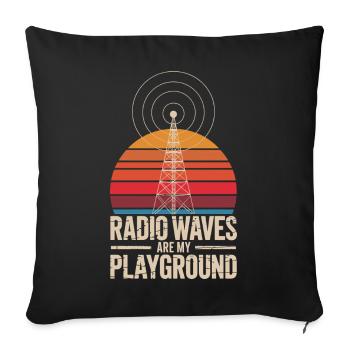 Les ondes radio sont mon terrain de récréation Radio rétroamateur - Housse de coussin décorative 45 x 45 cm - noir - Devant