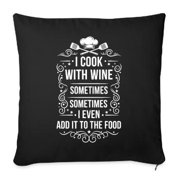 Citation humoristique sur la cuisine du vin - Housse de coussin décorative 45 x 45 cm - noir - Devant