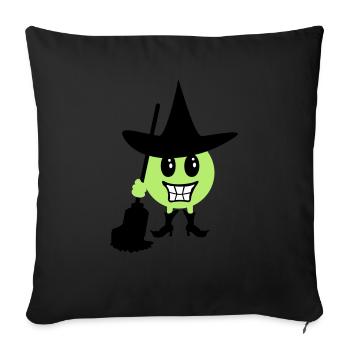 Émoticône sorcière / Witch Halloween Emoji (b, 3c) - Housse de coussin décorative 45 x 45 cm - noir - Devant