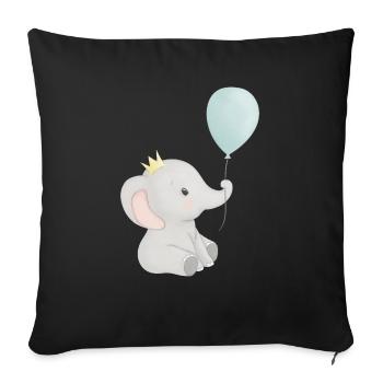éléphant mignon avec couronne et ballon - Housse de coussin décorative 45 x 45 cm - noir - Devant