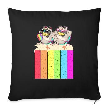 Dogs on the beach with the rainbow flag - Sofa pillowcase 17,3'' x 17,3'' (45 x 45 cm) - black - Front
