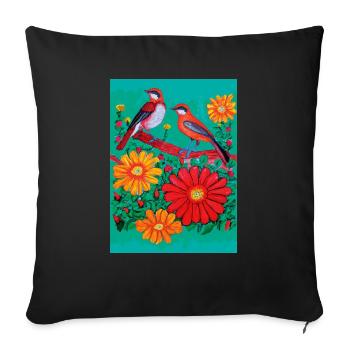Two birds in the garden with flowers - Sofa pillowcase 17,3'' x 17,3'' (45 x 45 cm) - black - Front