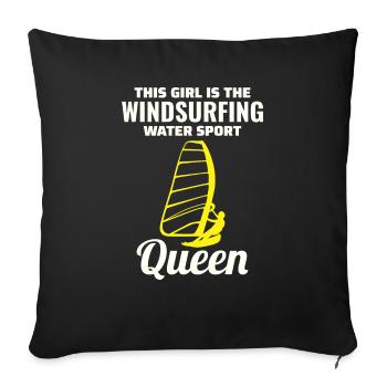 Planche à voile Fille Windsurf Windsurfer Water Sport - Housse de coussin décorative 45 x 45 cm - noir - Devant