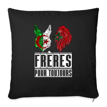 Algériens Marocains frères pour toujours - Housse de coussin décorative 45 x 45 cm - noir - Devant
