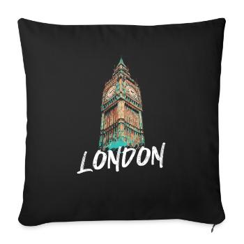 T-shirt Big Ben Londres - Illustration originale - Housse de coussin décorative 45 x 45 cm - noir - Devant