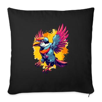 Pilu, der bunte Vogel - Sofakissenbezug 45 x 45 cm - Schwarz - Vorne