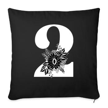 Numéro 2 floral noir -2e anniversaire floral - Housse de coussin décorative 45 x 45 cm - noir - Devant
