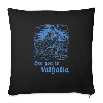 Gravure sur bois Viking 07 2024 02 - Housse de coussin décorative 45 x 45 cm - noir - Devant