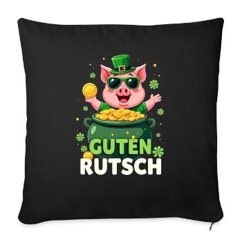 Réveillon du Nouvel An - Cochon chanceux Nouvel An - Housse de coussin décorative 45 x 45 cm - noir - Devant