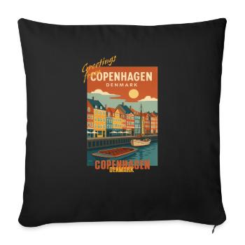 Copenhague Illustration de voyage vintage - Danemark - Housse de coussin décorative 45 x 45 cm - noir - Devant