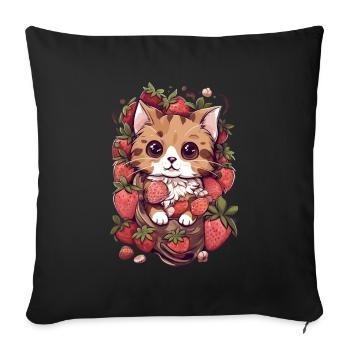 Ragamuffin Cat Fraise Cadeau - Housse de coussin décorative 45 x 45 cm - noir - Devant