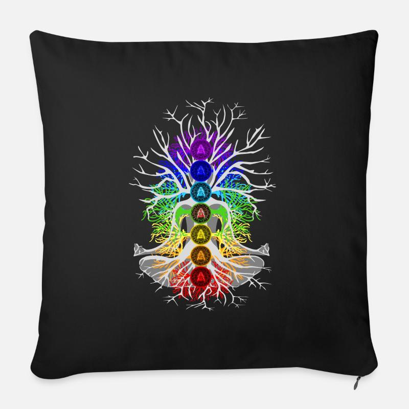 Chakra Baum des Lebens Meditation - Sofakissenbezug 45 x 45 cm - Schwarz