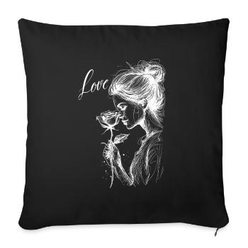 Dessin d’une femme sentant délicatement une rose, et - Housse de coussin décorative 45 x 45 cm - noir - Devant