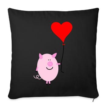 Porc avec ballon d’air cardiaque - Housse de coussin décorative 45 x 45 cm - noir - Devant