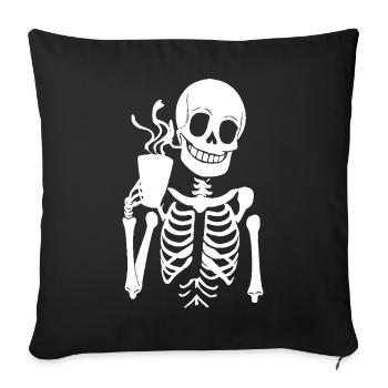 Sarcastique Drôle Squelette Buvant du café expresso - Housse de coussin décorative 45 x 45 cm - noir - Devant