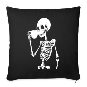 Sarcastique Drôle Squelette Buvant du café expresso - Housse de coussin décorative 45 x 45 cm - noir - Devant