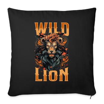 lion, tête de lion, fort, sauvage, fierté, courageux, royal, - Housse de coussin décorative 45 x 45 cm - noir - Devant