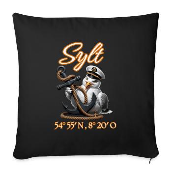 Sylt Seagull avec ancre et coordonnées GPS - Housse de coussin décorative 45 x 45 cm - noir - Devant