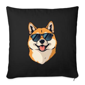 Shiba Inu avec lunettes de soleil Propriétaire de chien Été - Housse de coussin décorative 45 x 45 cm - noir - Devant