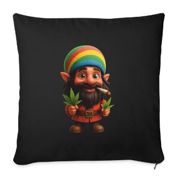 Bunter Kifferzwerg mit Joint & Pflanze - Sofakissenbezug 45 x 45 cm - Schwarz - Vorne