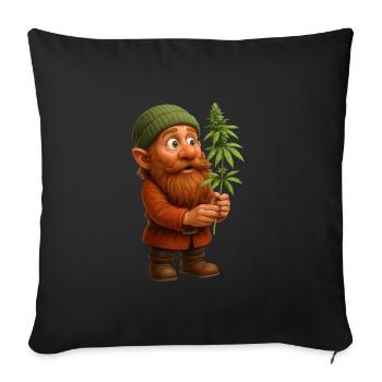 Begeisterter Zwerg mit Cannabispflanze - Sofakissenbezug 45 x 45 cm - Schwarz - Vorne