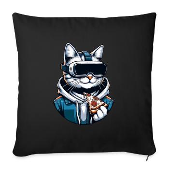 VR Gaming Cat Pizza Aventure - Housse de coussin décorative 45 x 45 cm - noir - Devant