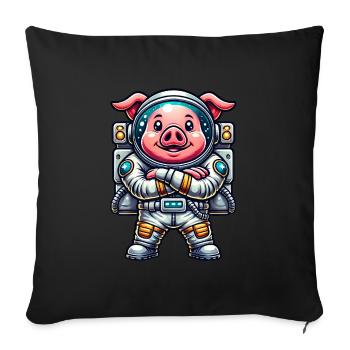 Astronaute Cochon Cosmonaute de l’univers de l’espace - Housse de coussin décorative 45 x 45 cm - noir - Devant