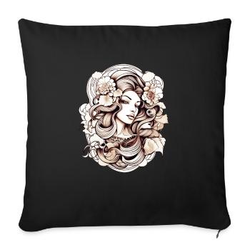 Dessin de femme fleur - Housse de coussin décorative 45 x 45 cm - noir - Devant