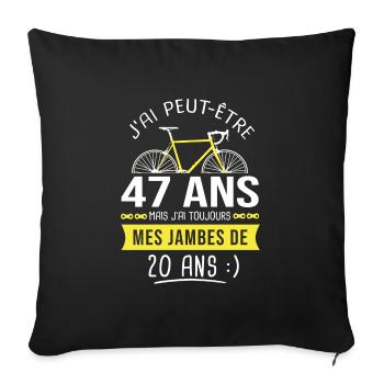 cycliste 47 ans humour anniversaire 47 ans - Housse de coussin décorative 45 x 45 cm - noir - Devant