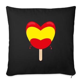 Flagge von Spanien mit Herz und Eis: - Sofakissenbezug 45 x 45 cm - Schwarz - Vorne