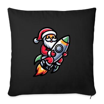 Weihnachtsmann Auf Einer Rakete - Sofakissenbezug 45 x 45 cm - Schwarz - Vorne