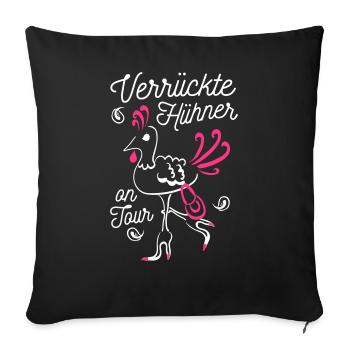 JGA verrückte Hühner on Tour - Sofakissenbezug 45 x 45 cm - Schwarz - Vorne