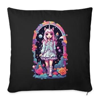 Gothic Kawaii Chibi Unicorn Anime eGirl Style - Sofa pillowcase 17,3'' x 17,3'' (45 x 45 cm) - black - Front
