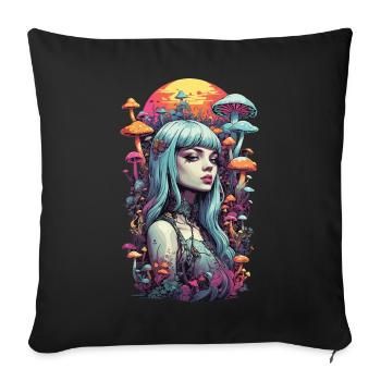 Spiritual Mushroom World Goa Girl Design - Sofa pillowcase 17,3'' x 17,3'' (45 x 45 cm) - black - Front