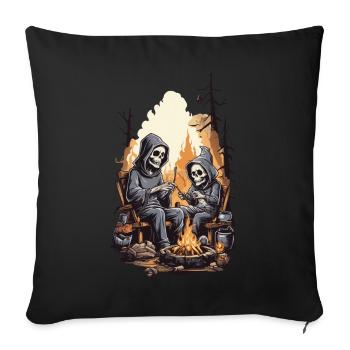 Squelettes de feu de camp d’horreur d’Halloween pour enfants - Housse de coussin décorative 45 x 45 cm - noir - Devant