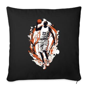 Joueur de basket-ball dynamique aux lancers francs - Housse de coussin décorative 45 x 45 cm - noir - Devant
