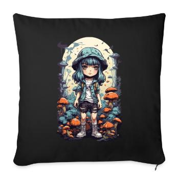 Psychedelic Adventure Anime Forest Mushroom Design - Sofa pillowcase 17,3'' x 17,3'' (45 x 45 cm) - black - Front