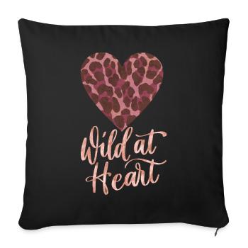 Sauvage dans l’âme avec cœur de léopard - Housse de coussin décorative 45 x 45 cm - noir - Devant
