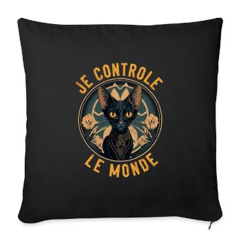 Hypnotic cat portrait: I control the world - Sofa pillowcase 17,3'' x 17,3'' (45 x 45 cm) - black - Front