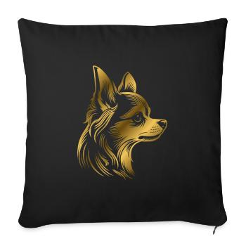 Chihuahua, long hair, dog head, drawing gold - Sofa pillowcase 17,3'' x 17,3'' (45 x 45 cm) - black - Front