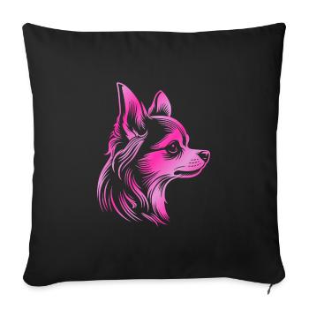 Chihuahua, longhair, dog head, drawing pink - Sofa pillowcase 17,3'' x 17,3'' (45 x 45 cm) - black - Front