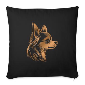 Chihuahua, longhair, dog head, drawing bronze - Sofa pillowcase 17,3'' x 17,3'' (45 x 45 cm) - black - Front