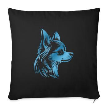 Chihuahua, Long Hair, Dog Head, Blue Drawing - Sofa pillowcase 17,3'' x 17,3'' (45 x 45 cm) - black - Front